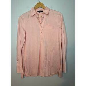 Lafayette 148 Asymmetrical Pocket Popover Button Blouse Size M Peach Lightweight